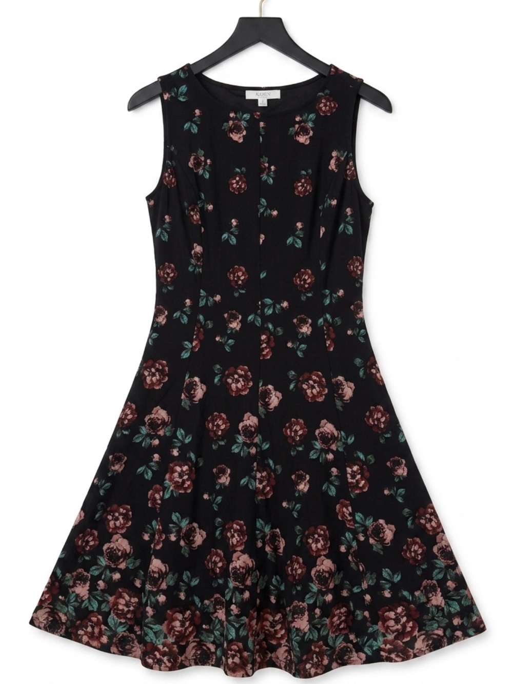 Haani Black Floral Midi Dress with Rose Print